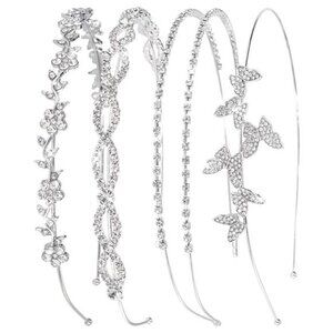 4 Pack Silver Rhinestone Headband Flower Girl Bridal Wedding Headband Crystal